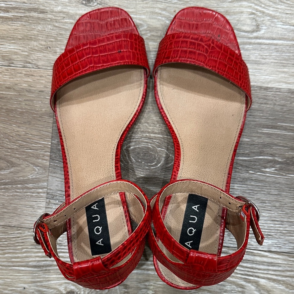 Aqua Red Croc-Patterned Heels - Picture 3 of 14
